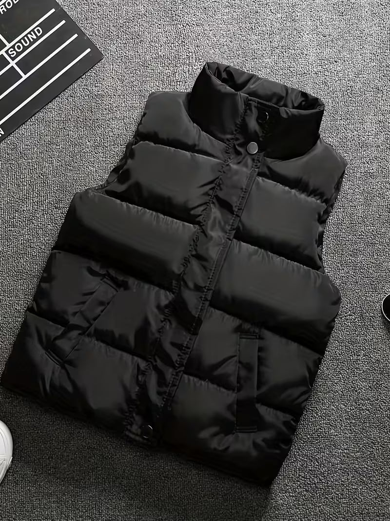 Classic Black Boys Puffer Vest | Lightweight Zip-Up Winter Essential