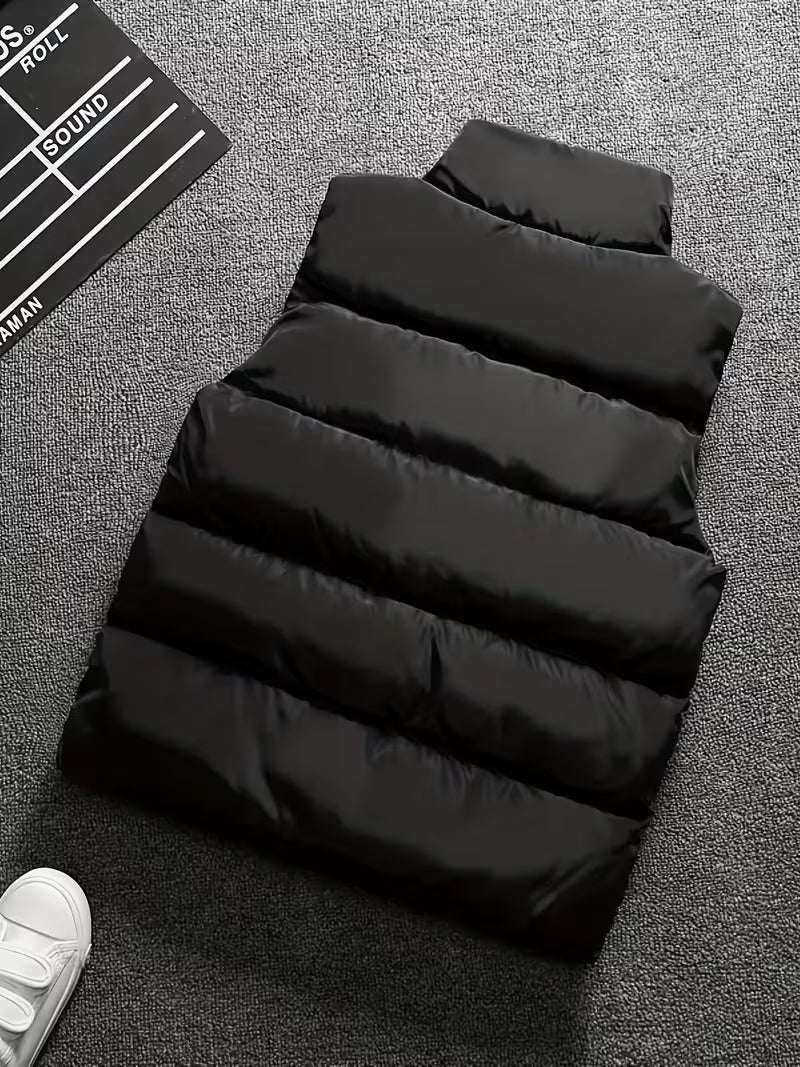 Classic Black Boys Puffer Vest | Lightweight Zip-Up Winter Essential