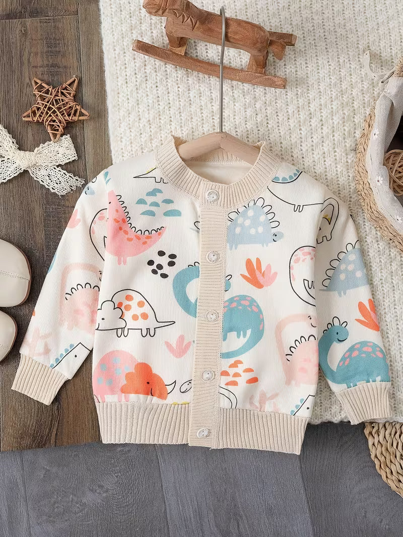 🦕 Girls Dinosaur Print Knit Cardigan – Soft & Stylish 🦕