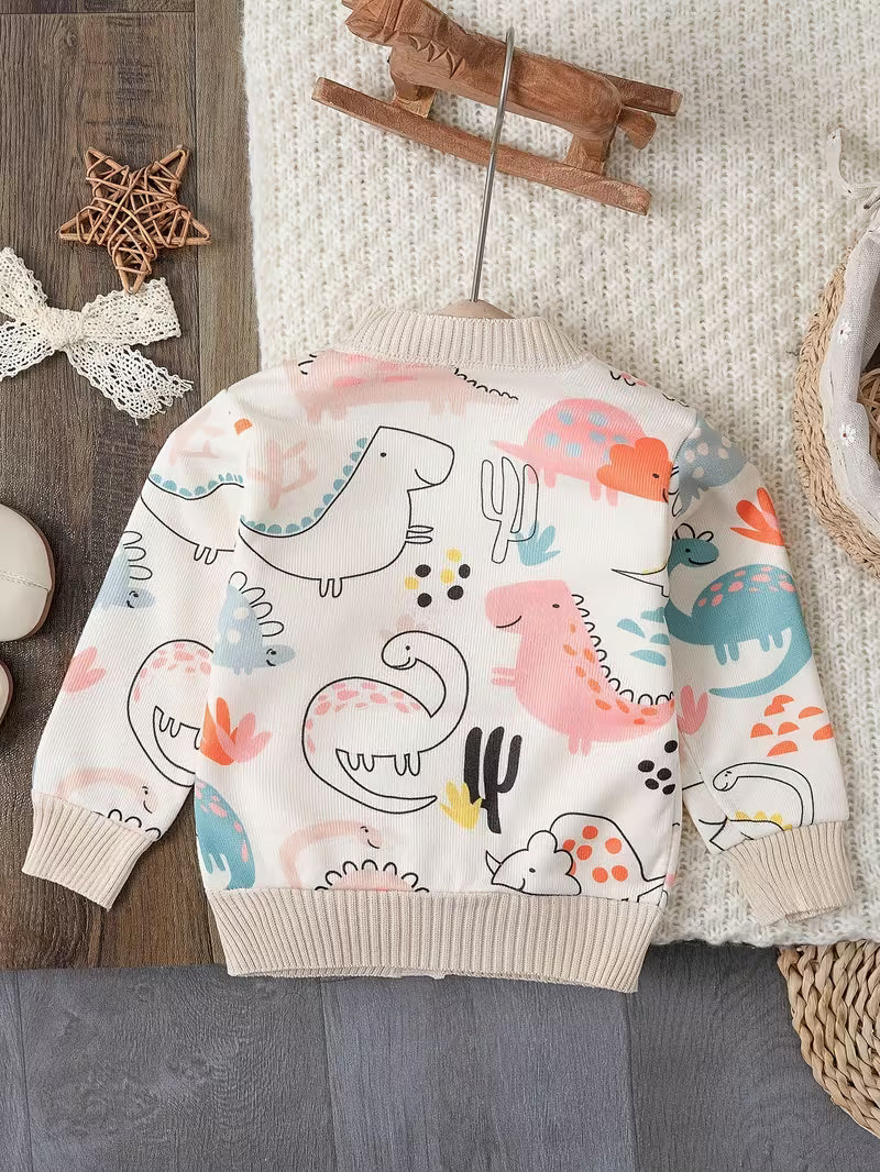 🦕 Girls Dinosaur Print Knit Cardigan – Soft & Stylish 🦕