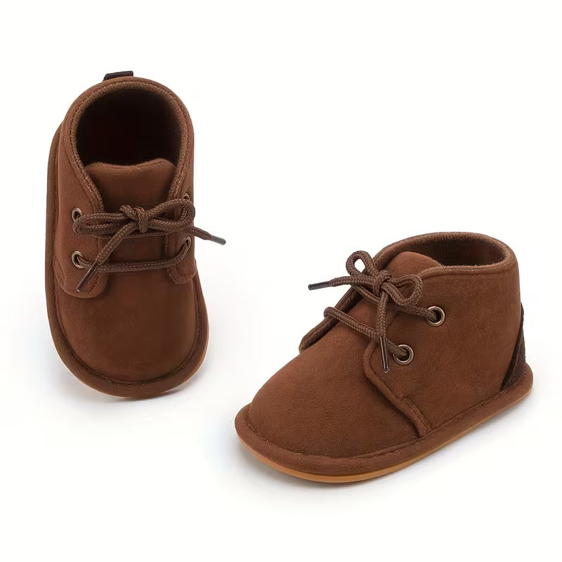 🧸 CozyStep™ Infant Fleece Lace-Up Booties – Warm Winter First Walkers (Dark Brown)