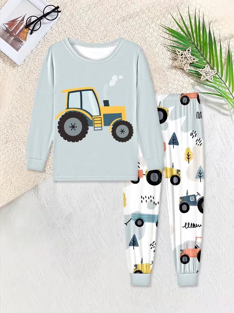 Cute Tractor Boys Pajama Set – Soft & Cozy 2-Piece Sleepwear