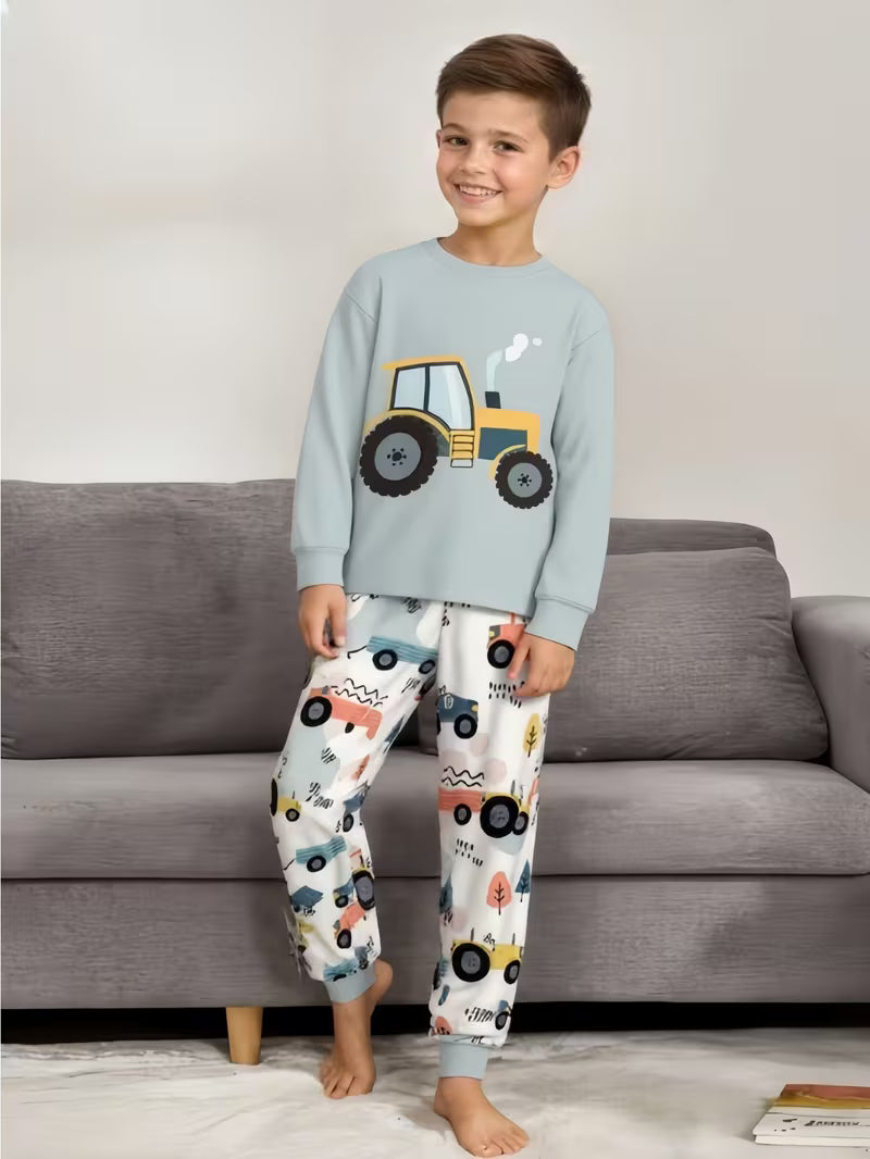 Cute Tractor Boys Pajama Set – Soft & Cozy 2-Piece Sleepwear