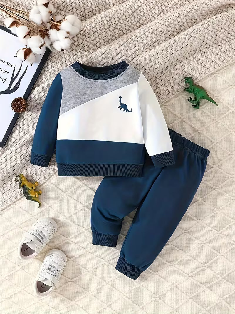 2Pcss Infant Dinosaur Color Block Stitching Comfortable Sports And Casual Pants