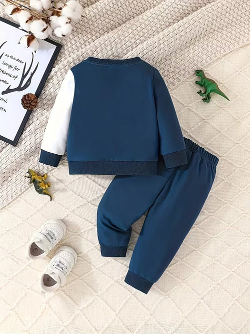 2Pcss Infant Dinosaur Color Block Stitching Comfortable Sports And Casual Pants
