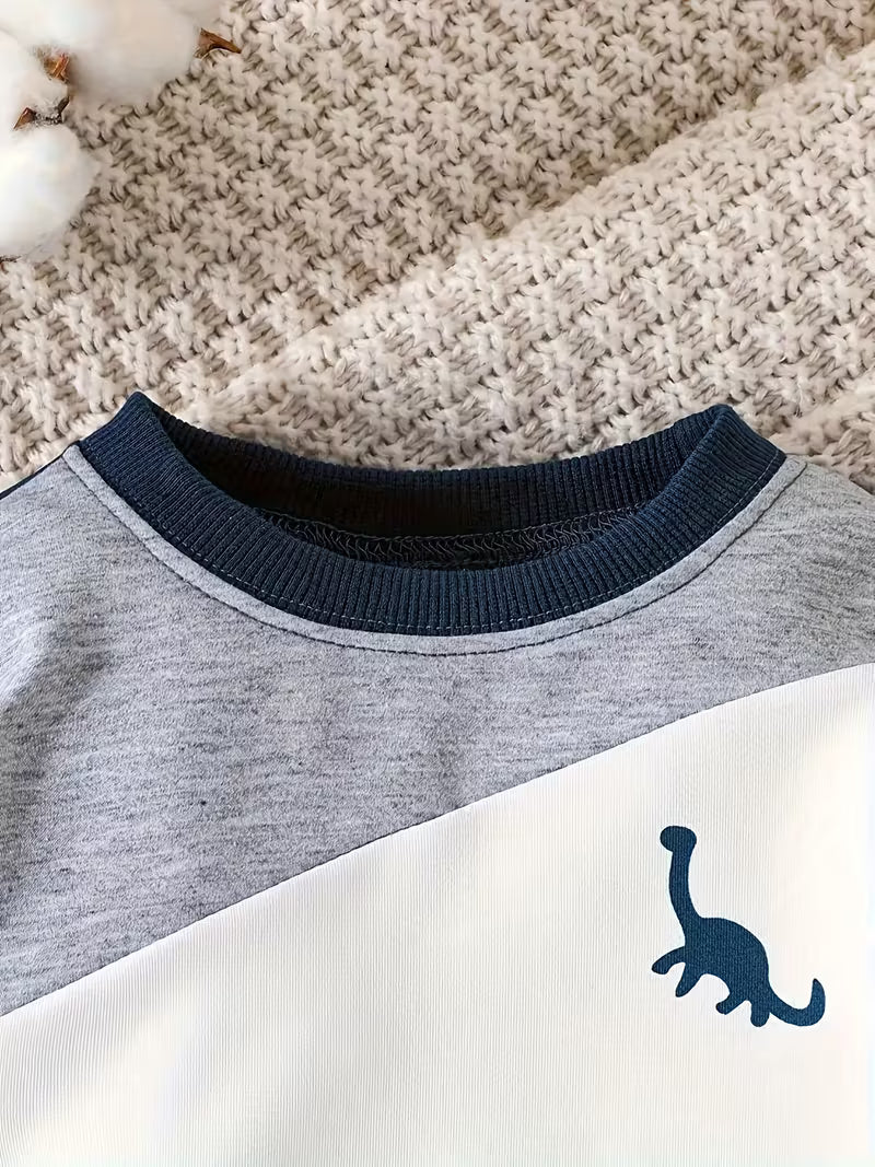 2Pcss Infant Dinosaur Color Block Stitching Comfortable Sports And Casual Pants