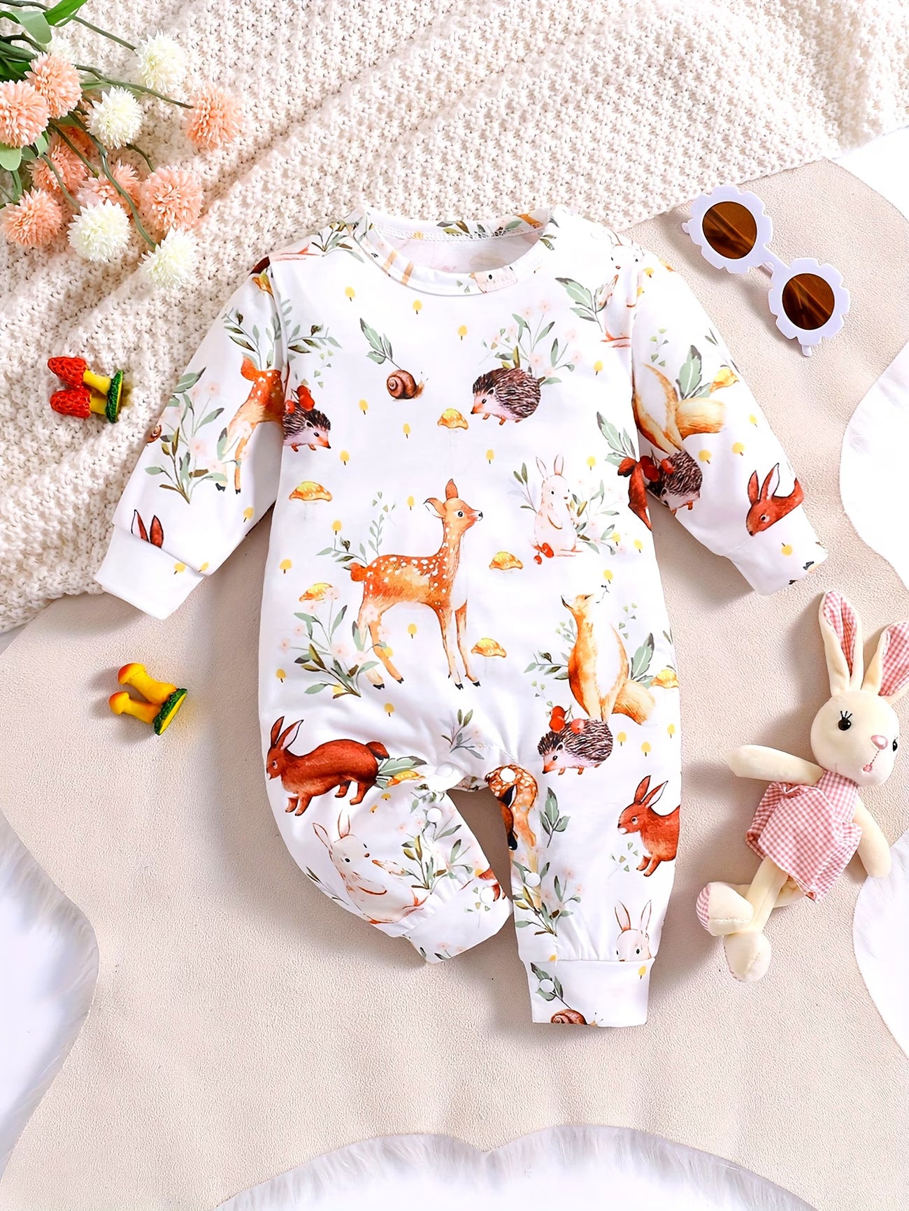 Baby onesie with animal pattern