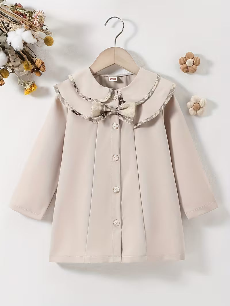 Elegant Khaki Plaid Bow Trench Coat for Girls | Boutique Autumn & Spring Jacket
