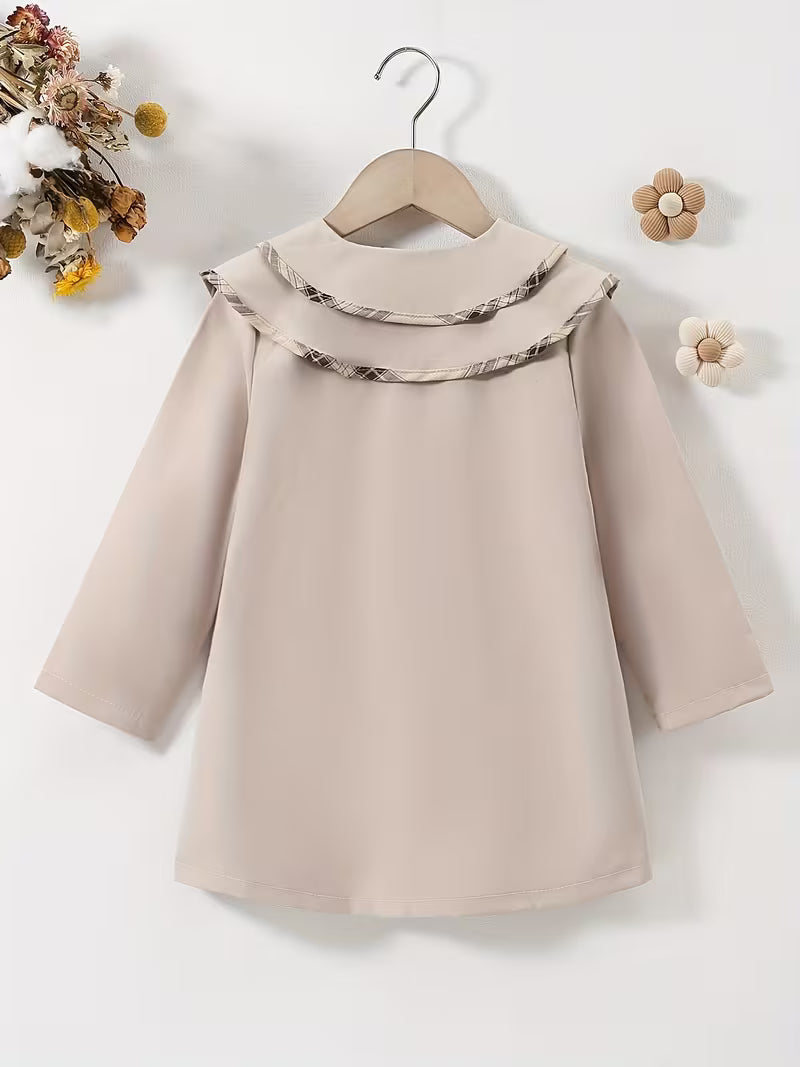 Elegant Khaki Plaid Bow Trench Coat for Girls | Boutique Autumn & Spring Jacket