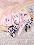 Adorable Pink Cow 6-Piece Pajamas Set – Soft & Cozy All-Season Wear for Little Girls