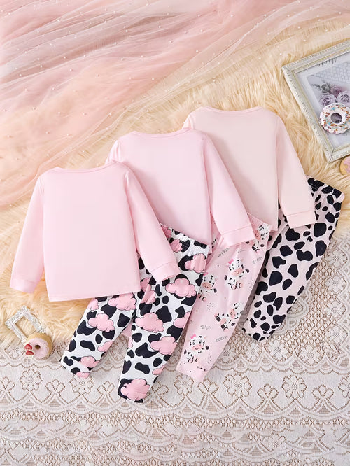 Adorable Pink Cow 6-Piece Pajamas Set – Soft & Cozy All-Season Wear for Little Girls